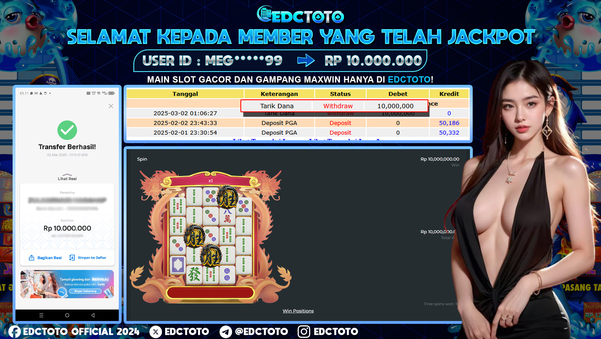 Selamat Kepada Member EDCTOTO JACKPOT 10JT DI Mahjong Wins 3 - Black Scatter Pragmatic Play  Jangan ragukan situs RESMI EDCTOTO