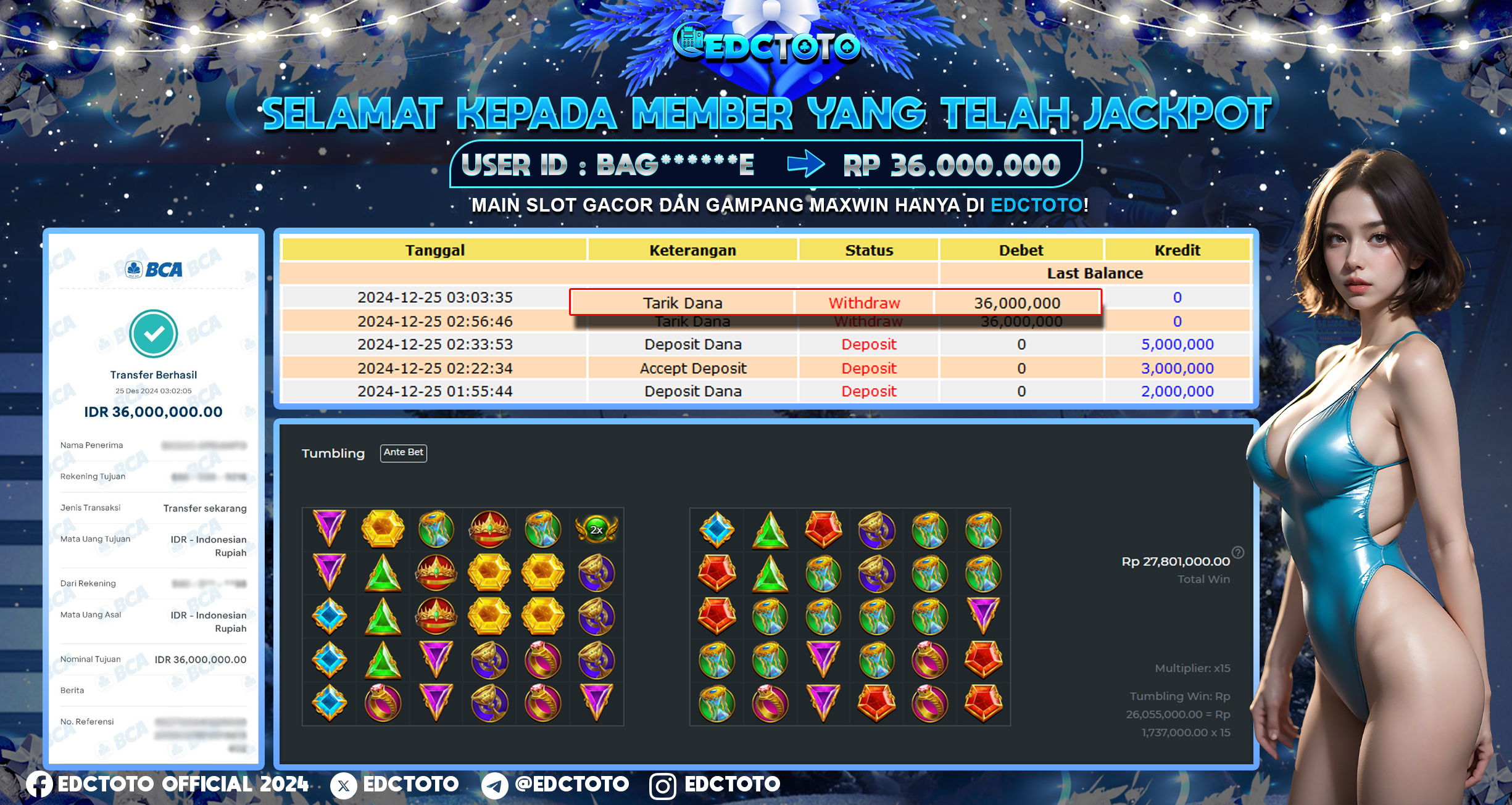 Selamat Kepada Member EDCTOTO JACKPOT 36JT Di  Gates of Olympus 1000 Pragmatic Play  Jangan ragukan situs RESMI EDCTOTO 