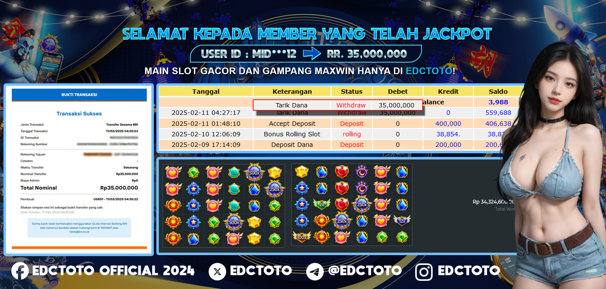 Selamat Kepada Member EDCTOTO JACKPOT 35JT DI STARLIGHT PRINCES  Pragmatic Play  Jangan ragukan situs RESMI EDCTOTO  ID :  MID***12 11-02-2025  RP : 35,000,000 untuk kemenangan sudah mendarat ke rekening pemenang     Untuk info lebih lanjut bisa ke CS EDCTOTO yang siap melayani Anda 24 jam dengan link :