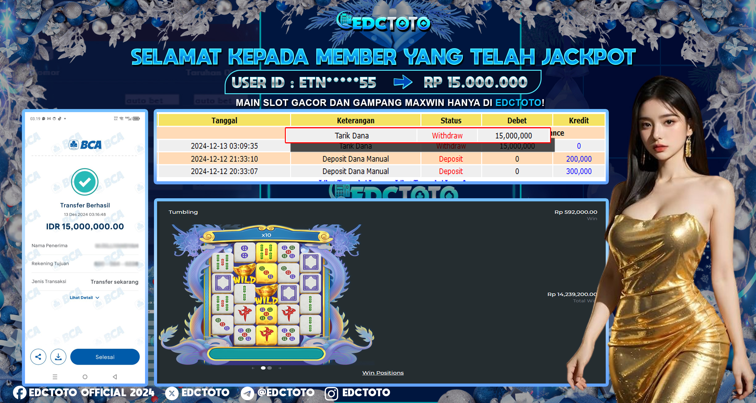 Selamat Kepada Member EDCTOTO JACKPOT 15JT Di  Mahjong Wins 3 - Black Scatter  Jangan ragukan situs RESMI EDCTOTO 