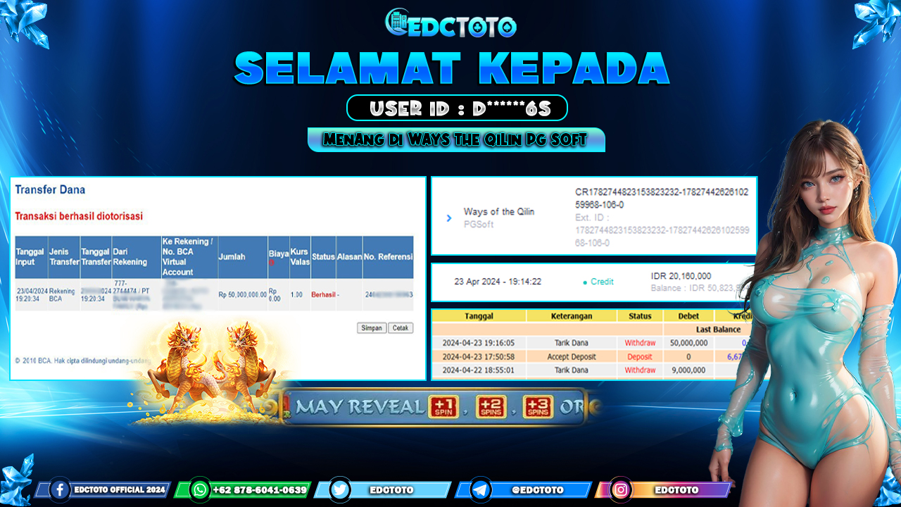 Selamat Kepada Member EDCTOTO JACKPOT 50 JT DI SLOT Ways of the Qilin Jangan ragukan situs RESMI EDCTOTO 2024