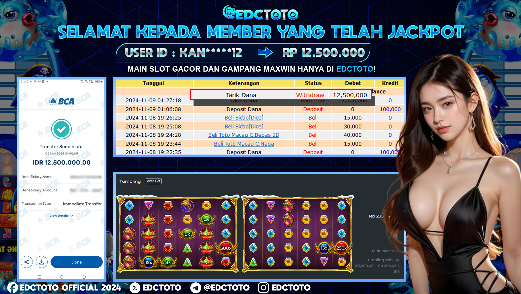 Selamat Kepada Member EDCTOTO JACKPOT 12JT di Gates of Olympus Xmas 1000 jangan ragukan situs RESMI EDCTOTO