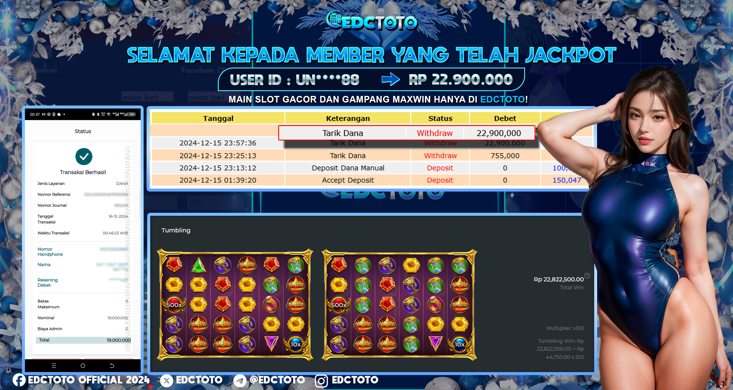 Selamat Kepada Member EDCTOTO JACKPOT 22JT Di  15000x Mania  Jangan ragukan situs RESMI EDCTOTO 