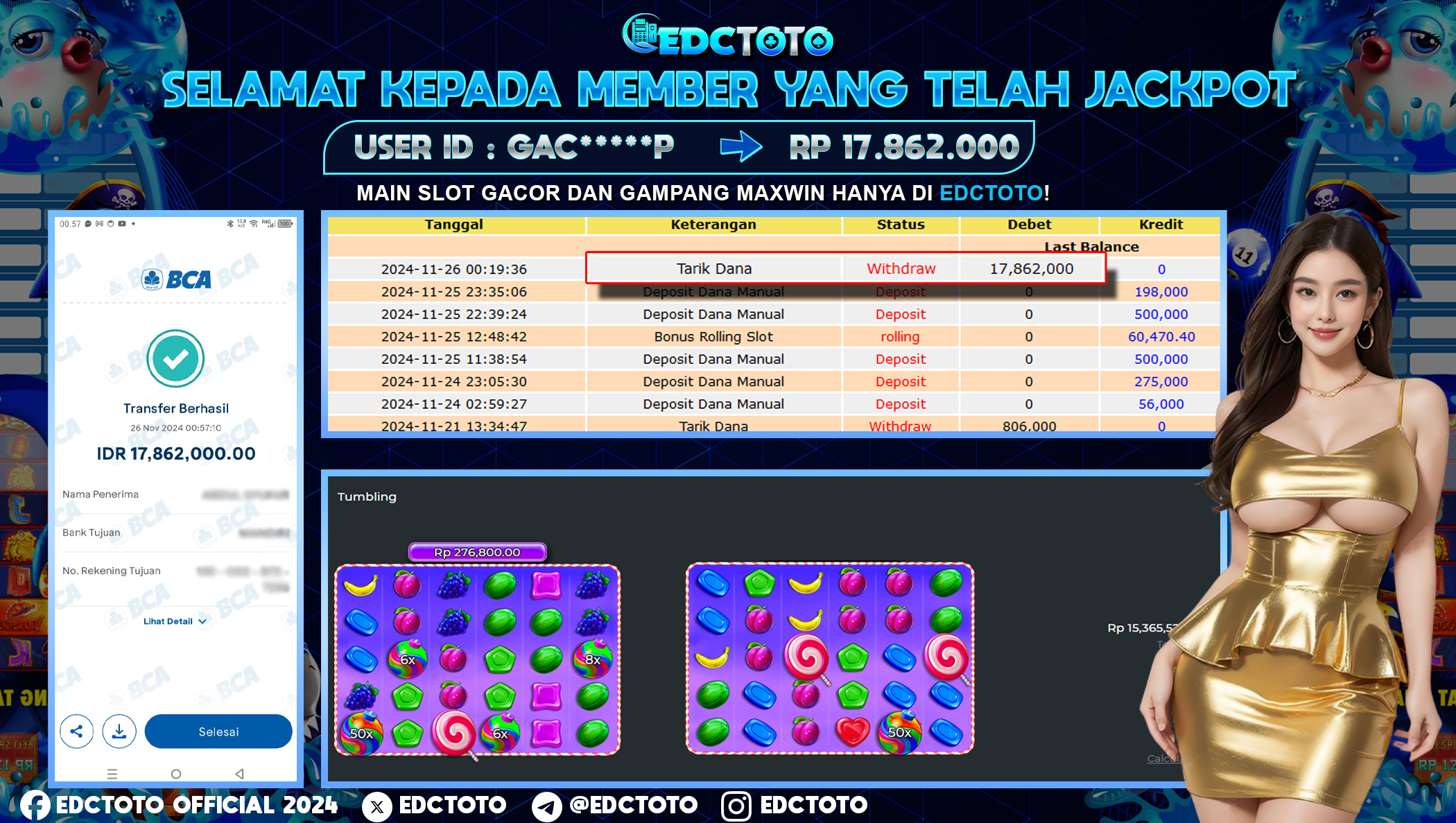 Selamat Kepada Member EDCTOTO JACKPOT 17JT Di Sweet Bonanza 1000 Pragmatic Play jangan ragukan situs RESMI EDCTOTO