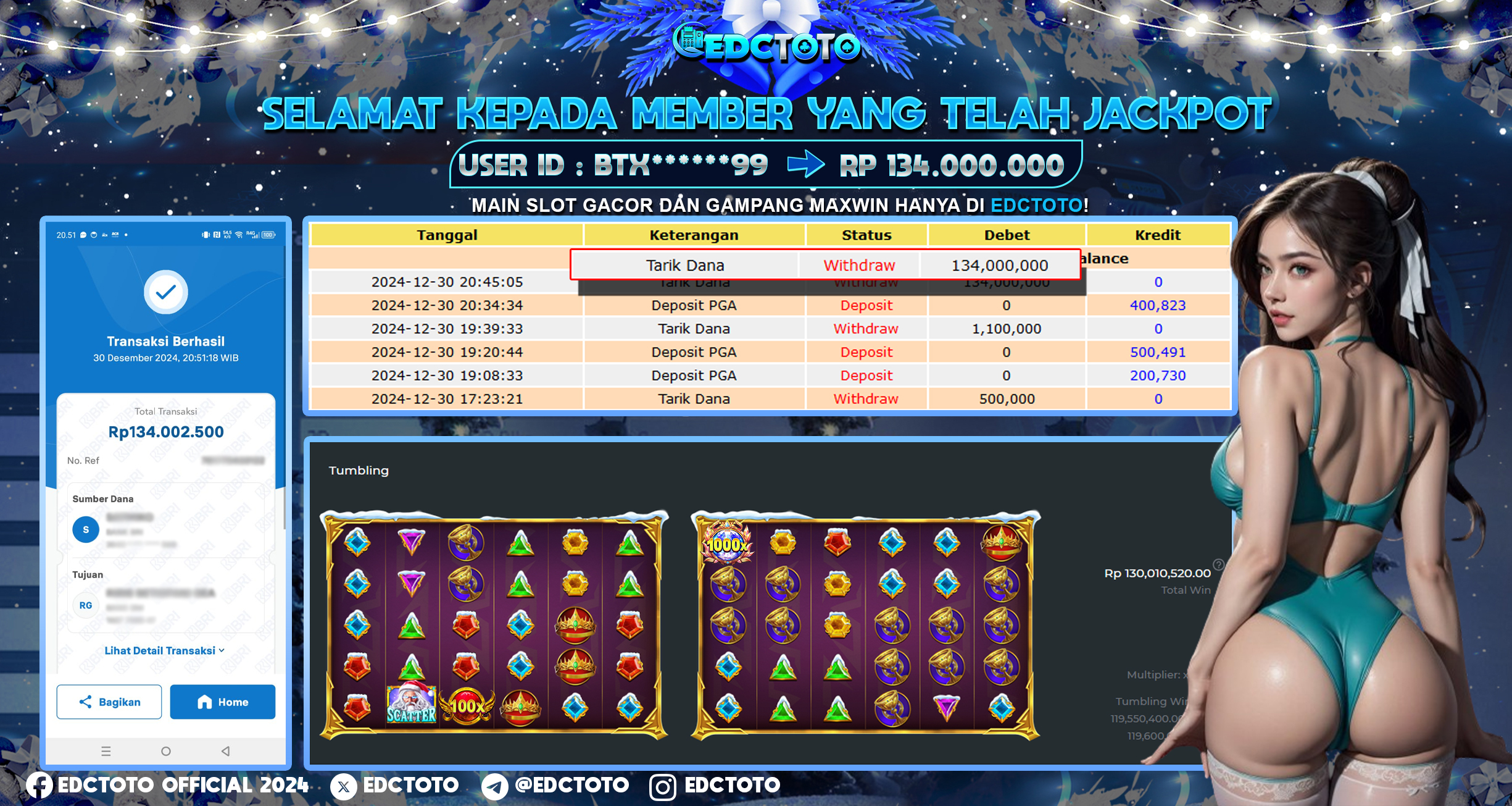 Selamat Kepada Member EDCTOTO JACKPOT 134JT Di Gates of Olympus Xmas 1000 pragmatic play Jangan ragukan situs RESMI EDCTOTO