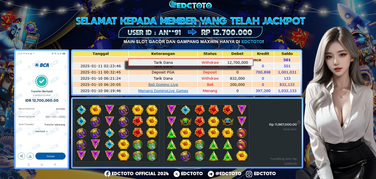Selamat Kepada Member EDCTOTO JACKPOT 12JT Di  GATES OF OLYMPUS pragmatic play  Jangan ragukan situs RESMI EDCTOTO