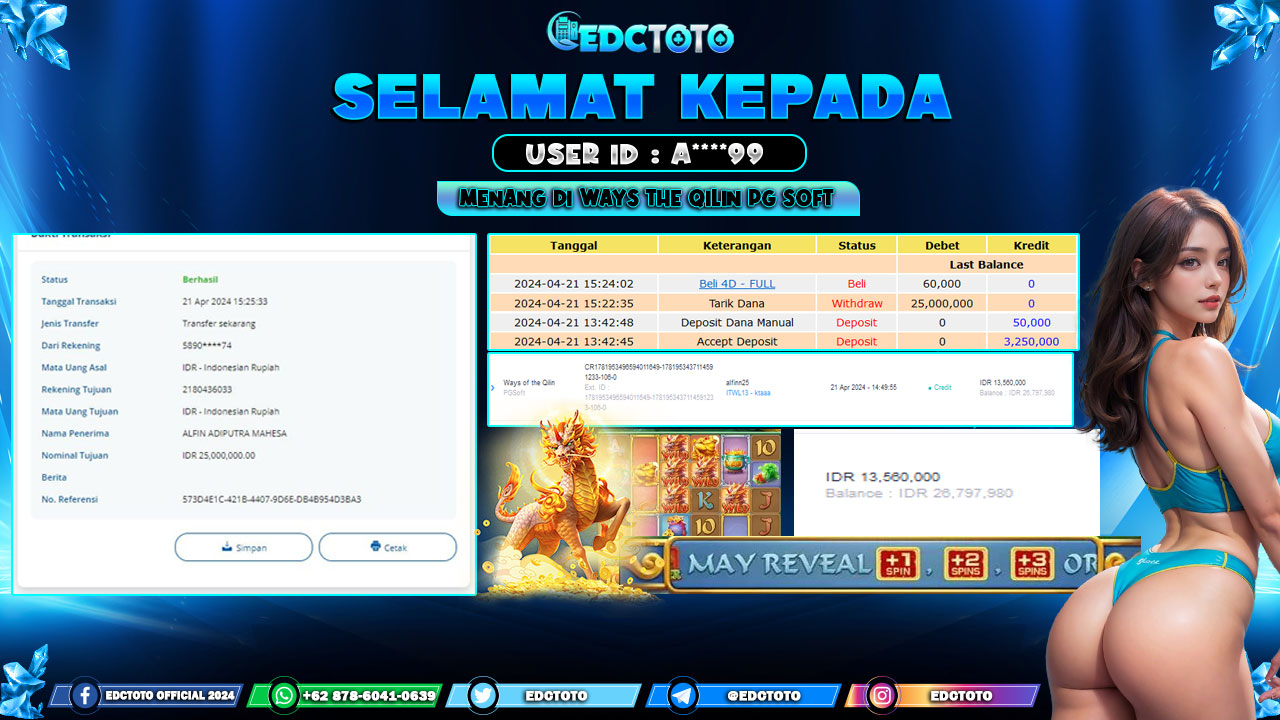 Selamat Kepada Member EDCTOTO JACKPOT 25 JT DI SLOT Ways of the Qilin Jangan ragukan situs RESMI EDCTOTO 2024