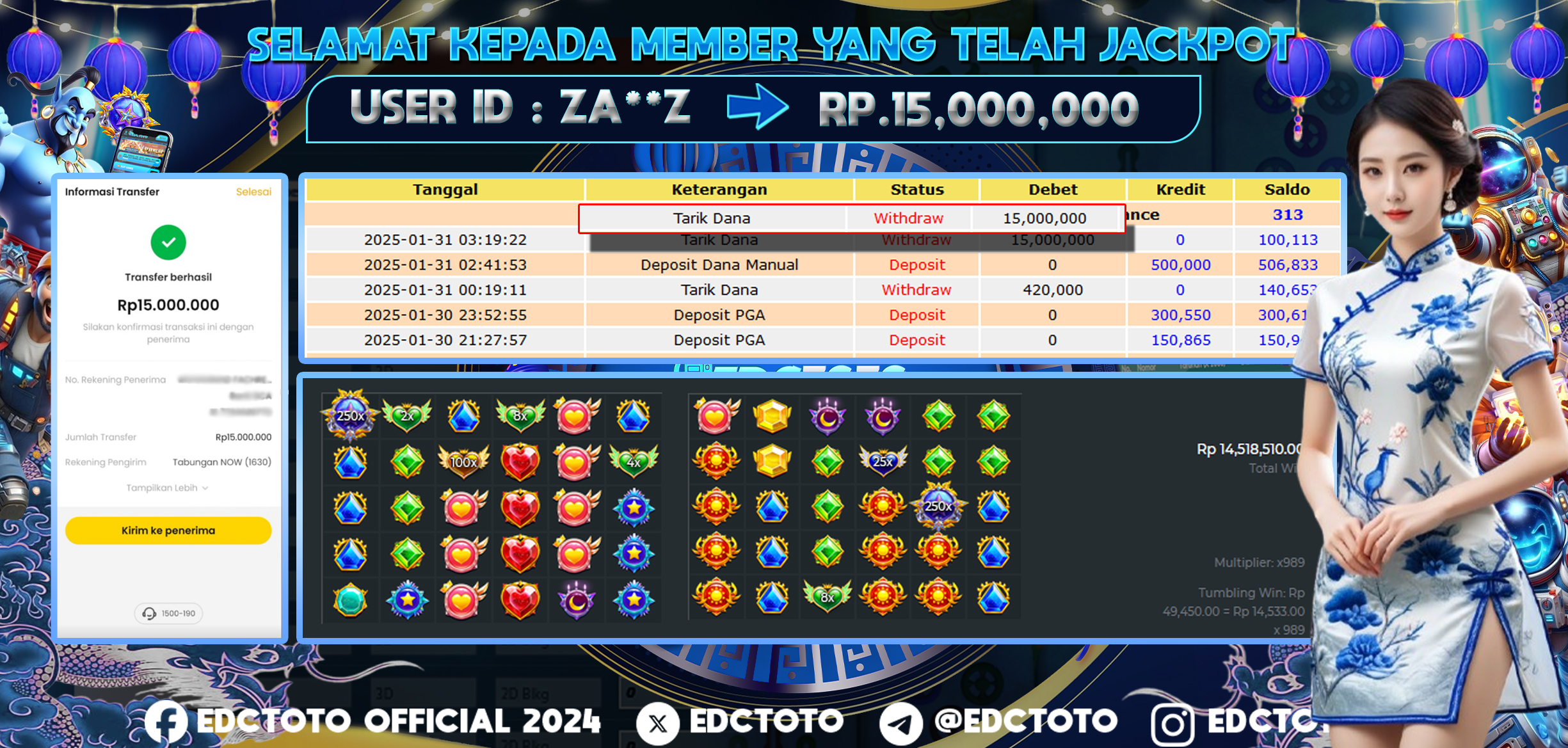 Selamat Kepada Member EDCTOTO JACKPOT 15JT DI STARLIGHT PRINCES Pragmatic Play  Jangan ragukan situs RESMI EDCTOTO  ID : ZA**Z 31-01-2025  RP : 15,000.000 untuk kemenangan sudah mendarat ke rekening pemenang