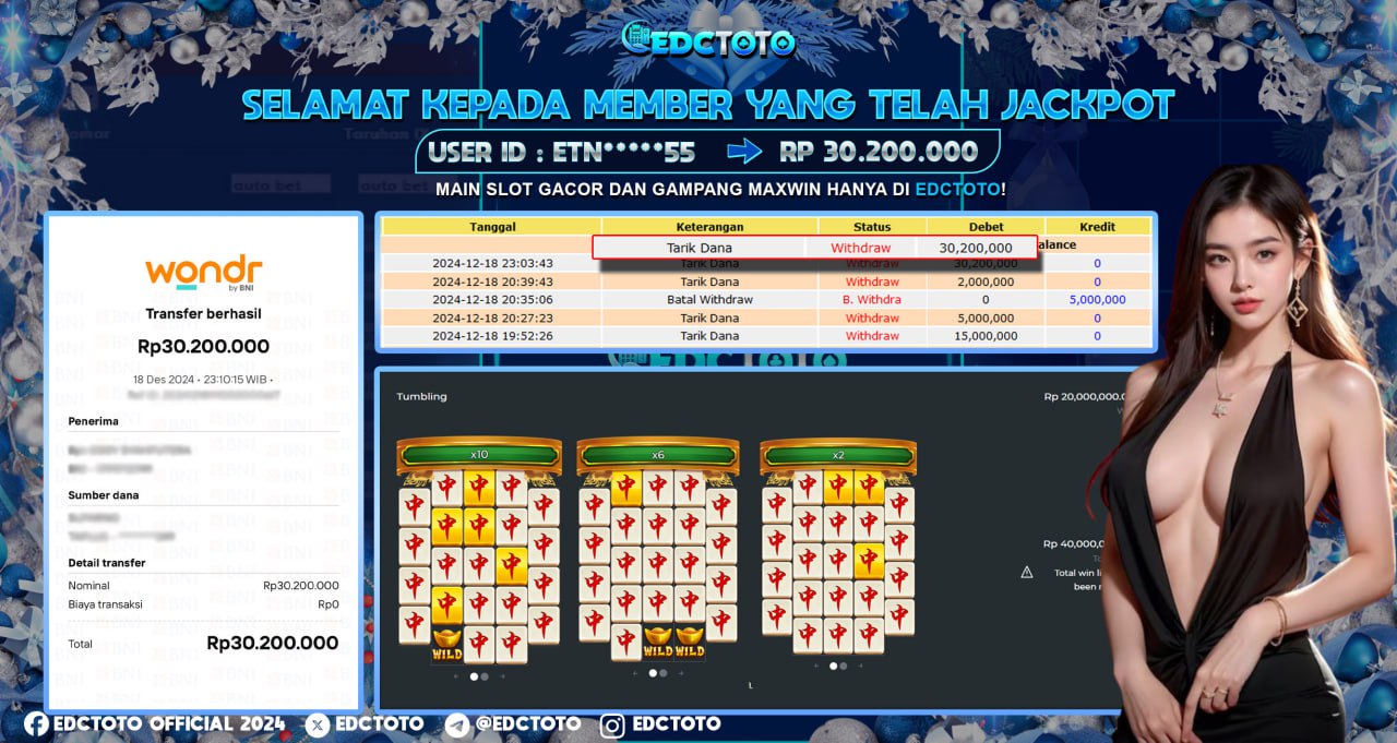 Selamat Kepada Member EDCTOTO JACKPOT 30JT Di  Mahjong Wins 2 Pragmatic Play  Jangan ragukan situs RESMI EDCTOTO 