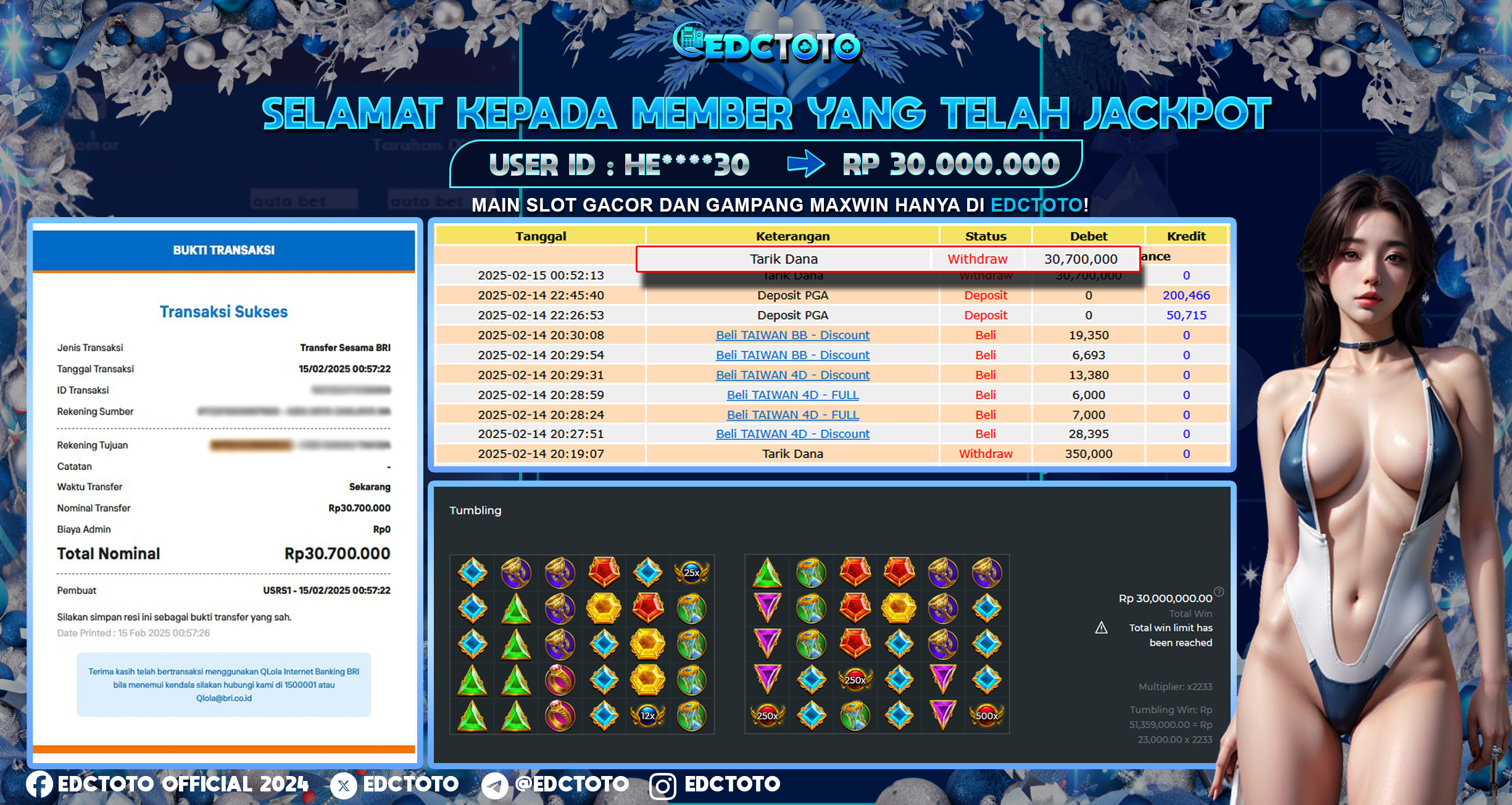 Selamat Kepada Member EDCTOTO JACKPOT 30JT DI Gates of Olympus 1000  Pragmatic Play  Jangan ragukan situs RESMI EDCTOTO