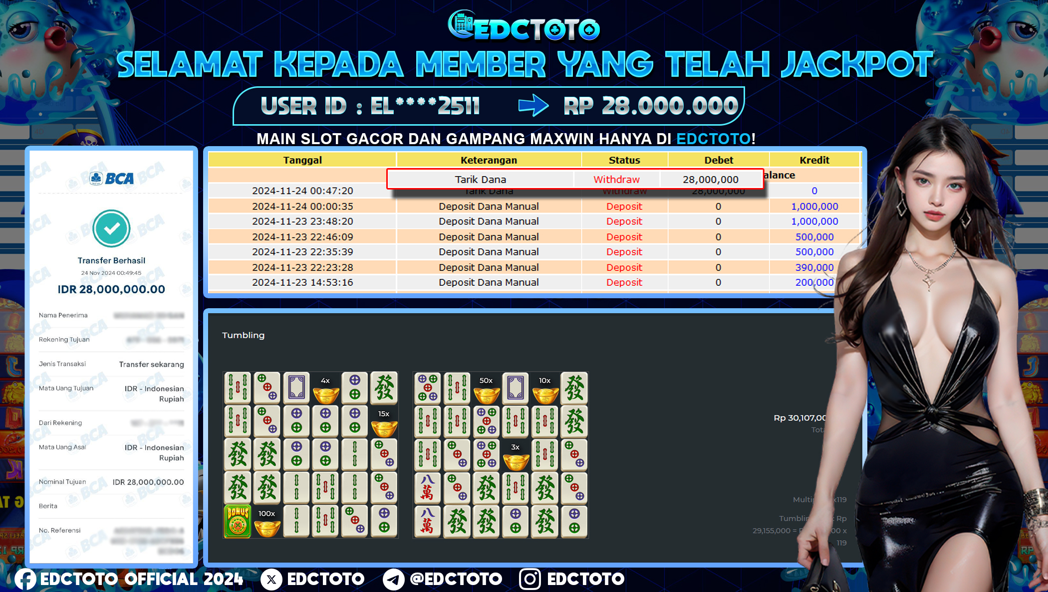 Selamat Kepada Member EDCTOTO JACKPOT 28JT Di Mahjong Bonanza Pragmatic Play jangan ragukan situs RESMI EDCTOTO