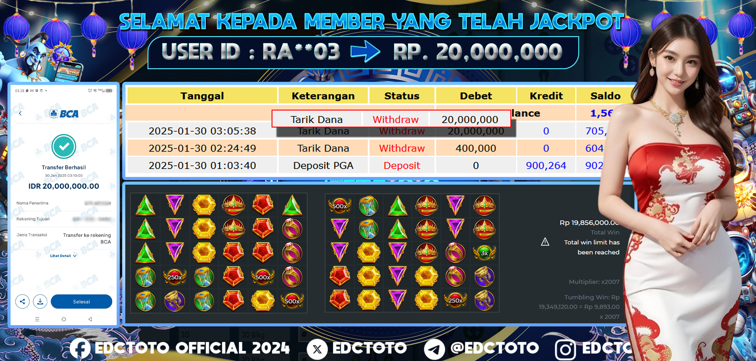 Selamat Kepada Member EDCTOTO JACKPOT 20JT Di GATES OF OLYMPUS   Pragmatic Play  Jangan ragukan situs RESMI EDCTOTO  ID : RA**03 30-01-2025  RP : 20,000.000 untuk kemenangan sudah mendarat ke rekening pemenang  