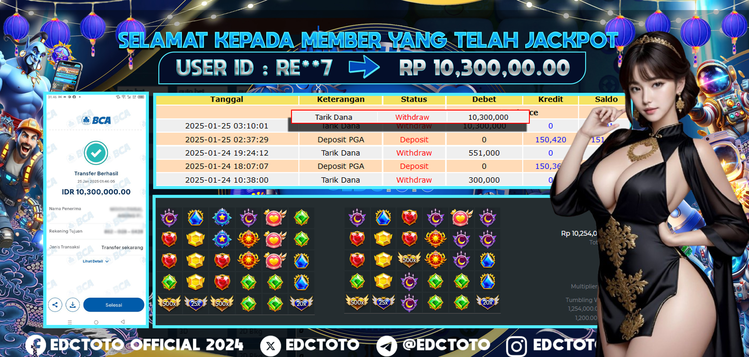 Selamat Kepada Member EDCTOTO JACKPOT 10,3JT Di STARLIGHT PRINCES Pragmatic Play  Jangan ragukan situs RESMI EDCTOTO  ID : RE**7 25-01-2025  RP : 10,300,000 untuk kemenangan sudah mendarat ke rekening pemenang  