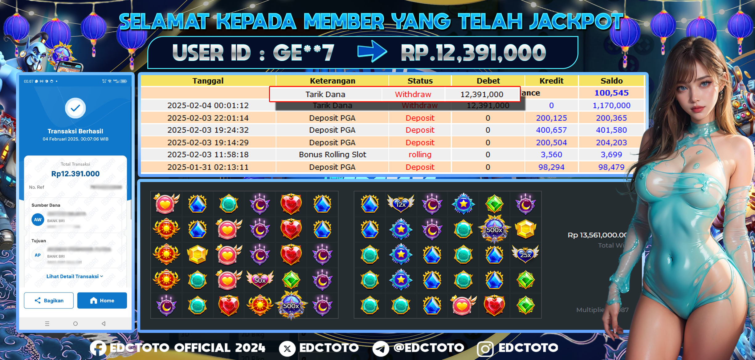 Selamat Kepada Member EDCTOTO JACKPOT 12JT DI STARLIGHT PRINCES Pragmatic Play  Jangan ragukan situs RESMI EDCTOTO  ID :  GE**7 04-02-2025  RP : 12,391.000 untuk kemenangan sudah mendarat ke rekening pemenang  